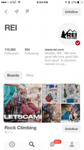 REI Pinterest screen shot