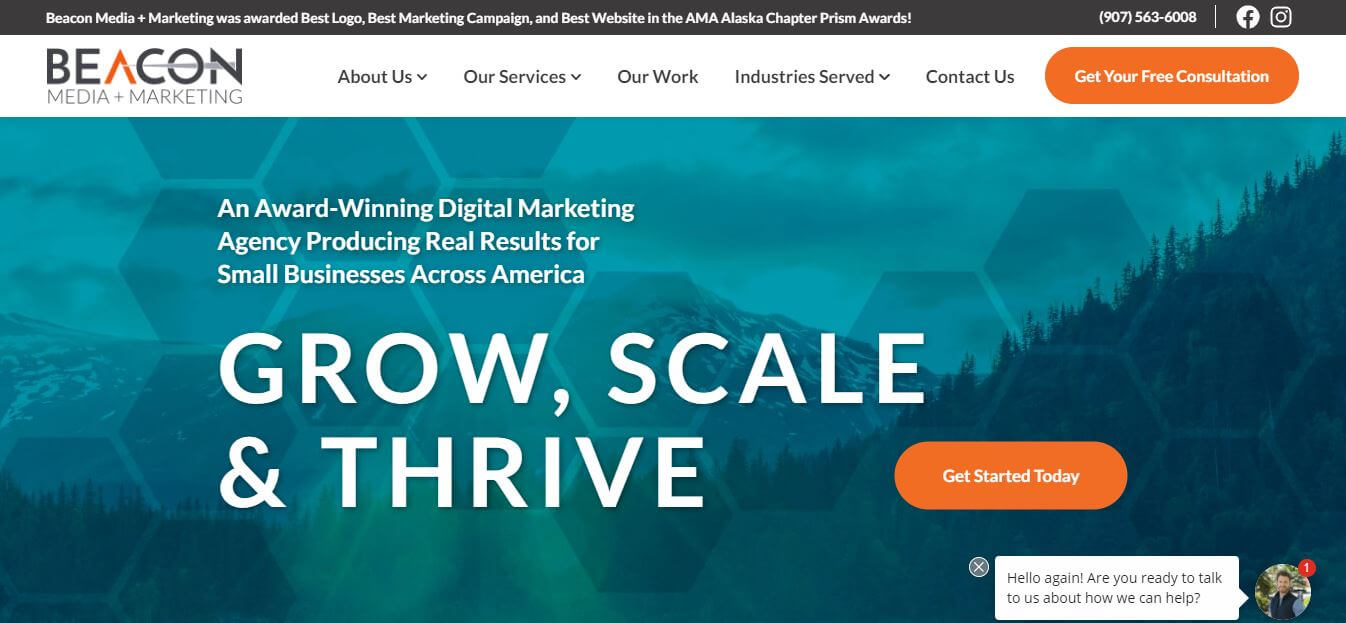 Screenshot of Beacon Media + Marketing's new website.