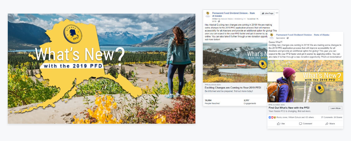Screenshots of marketing work for Alaska Permanent Fund Dividend.