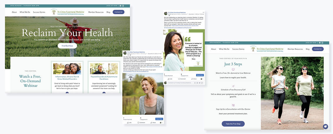 Examples of work Beacon Media + Marketing created for Tri-Cities Functional Medicine.