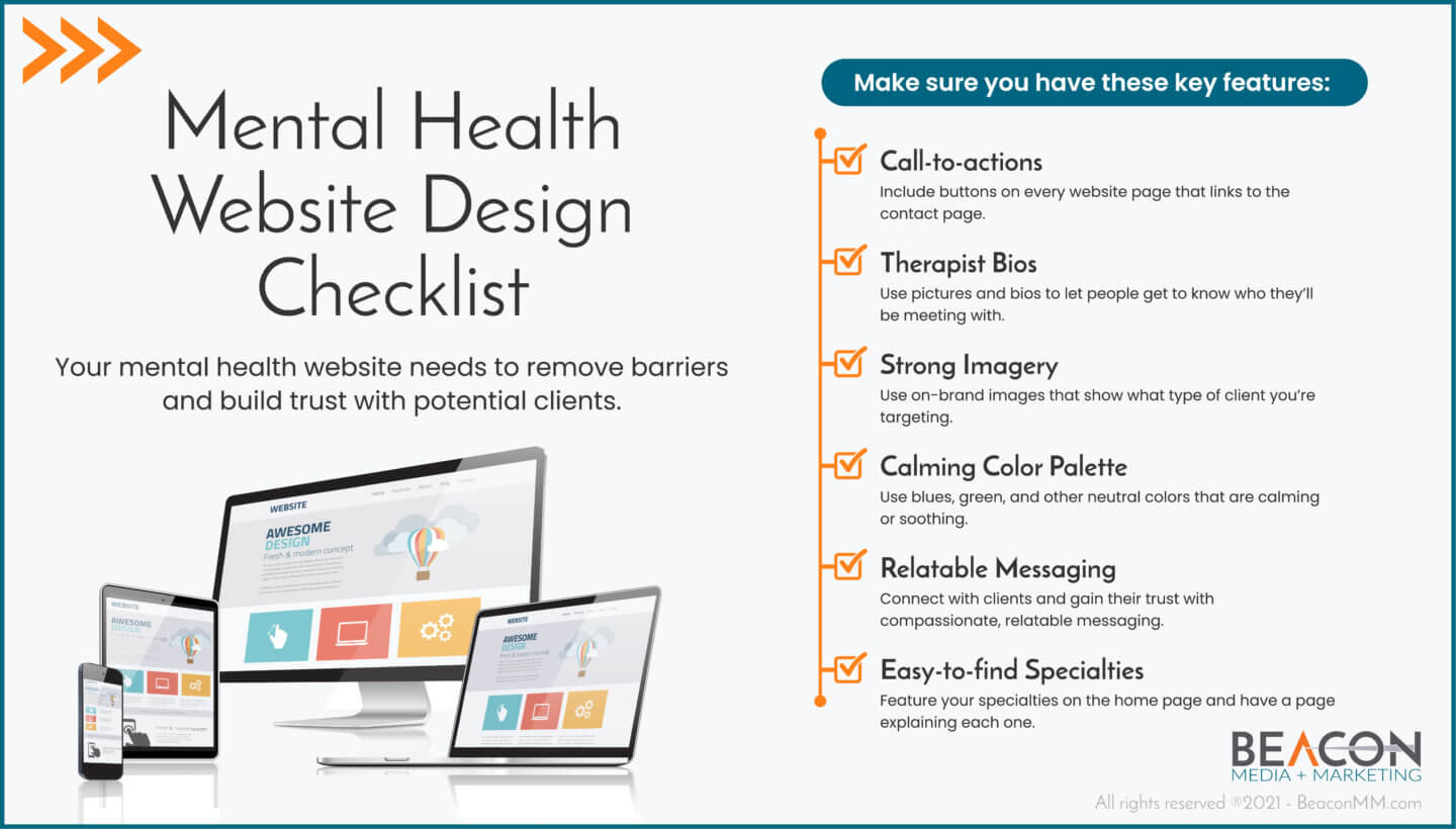 mental health website design checklist infographic