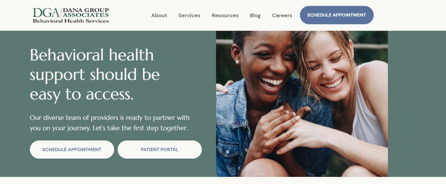 Screenshot of Dana Group Associates Behavioral Health Services website