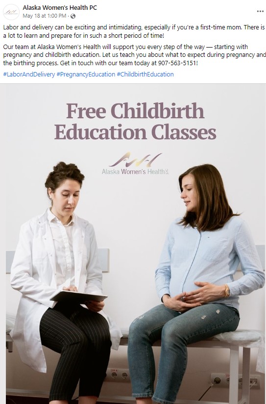 Screenshot of Facebook Ad for Alaska Women's Health clinic