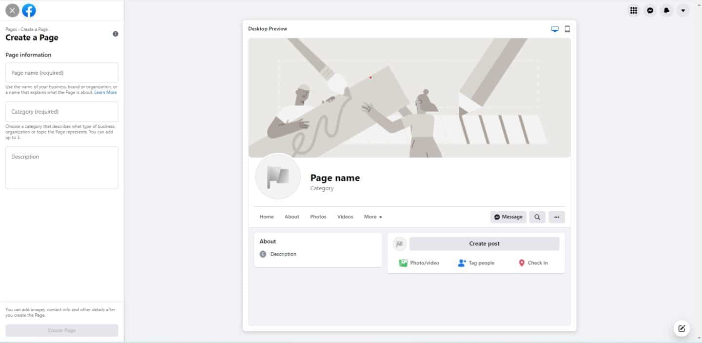 Screenshot from Create a Page screen from Facebook Business