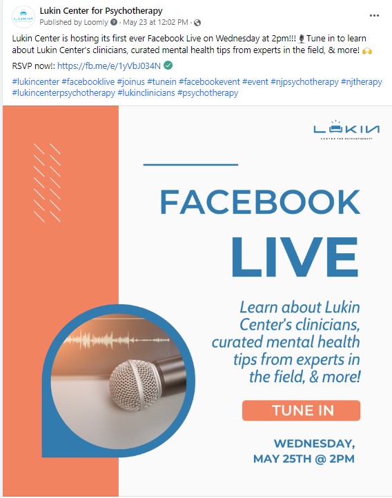 Screenshot of Facebook post from Lukin Center promoting their virtual classes