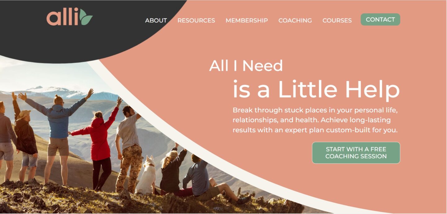 Screenshot of alli website - a mental health coaching and courses organization