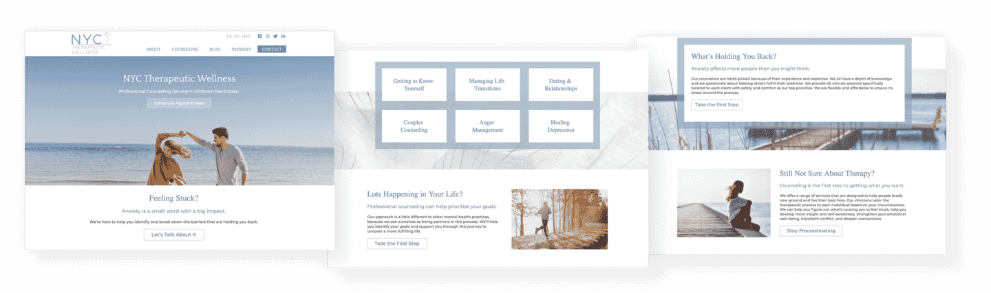 NYC Therapeutic Website Design collage