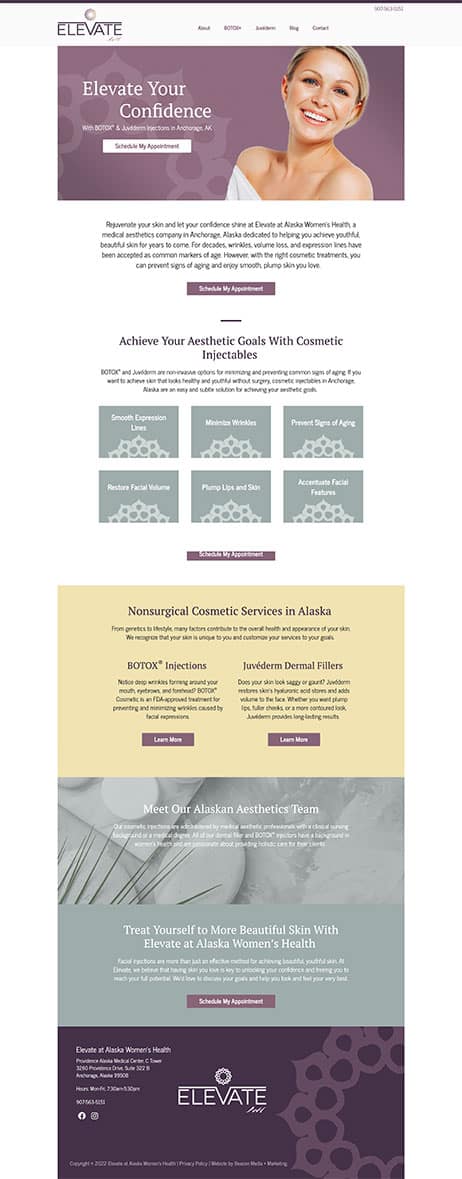 Beacon Media + Marketing designed and developed website for Elevate @ Alaska Women's Health