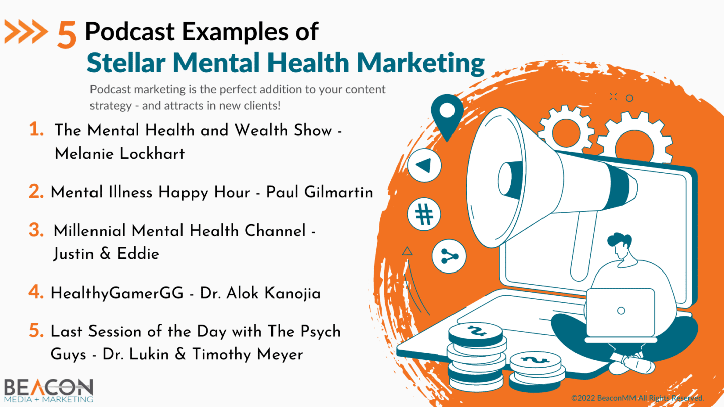 5 Podcast Examples of Stellar Mental Health Marketing Infographic
