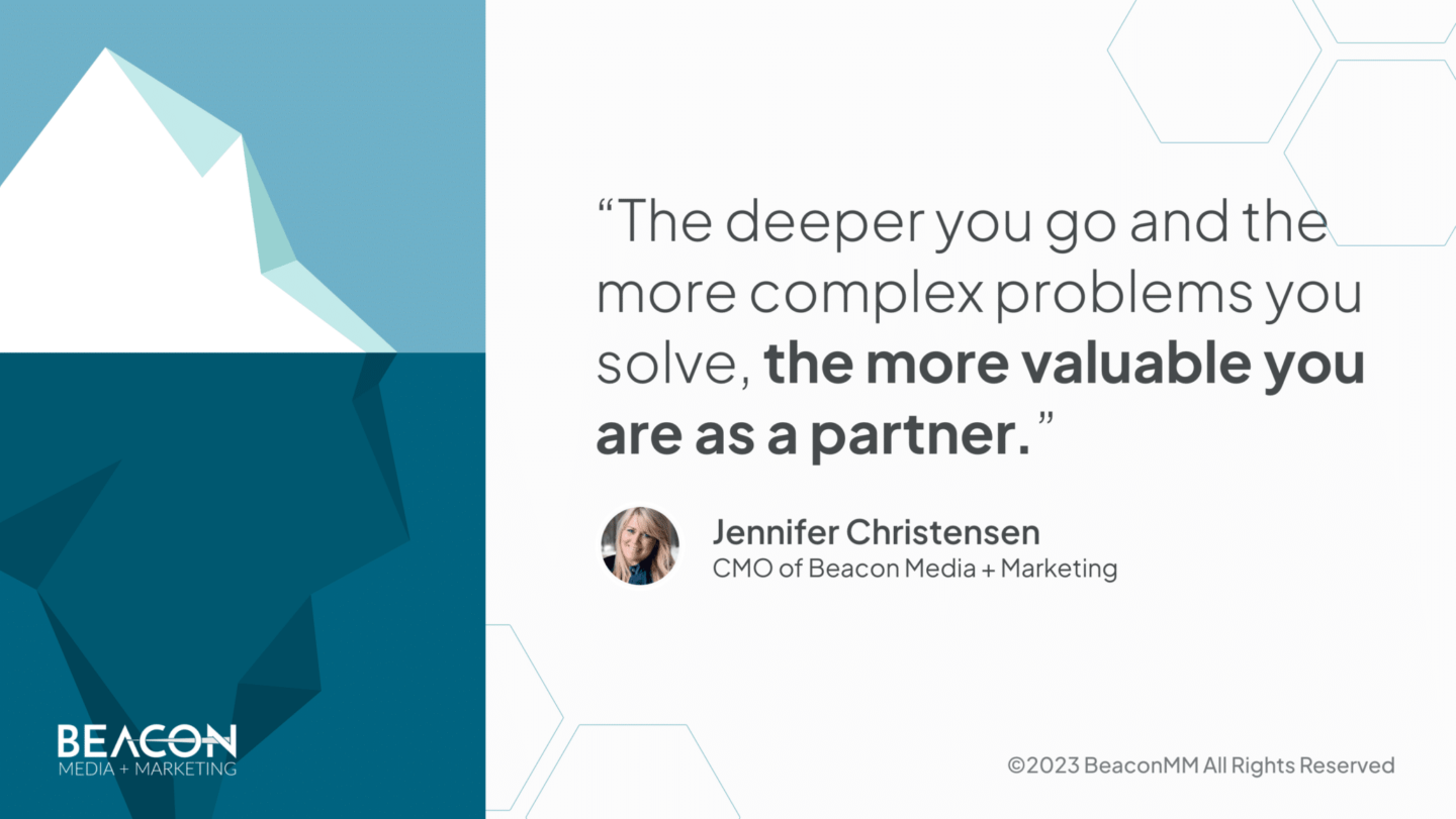 The deeper you go and the more complex problems you solve, the more valuable you are as a partner infographic