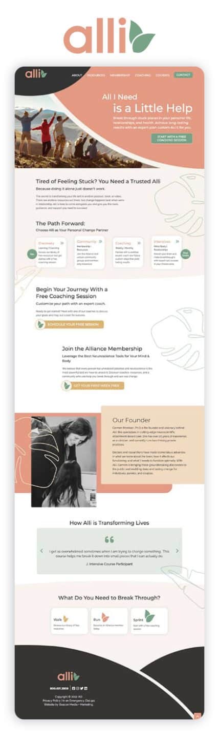 Alli Mental Health website designed by Beacon Media + Marketing