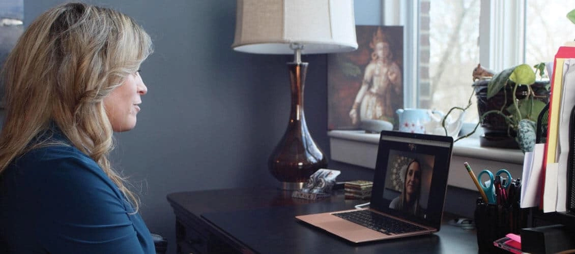 Dr. Christina Zampitella at work virtually with Center for Grief and Trauma Therapy client